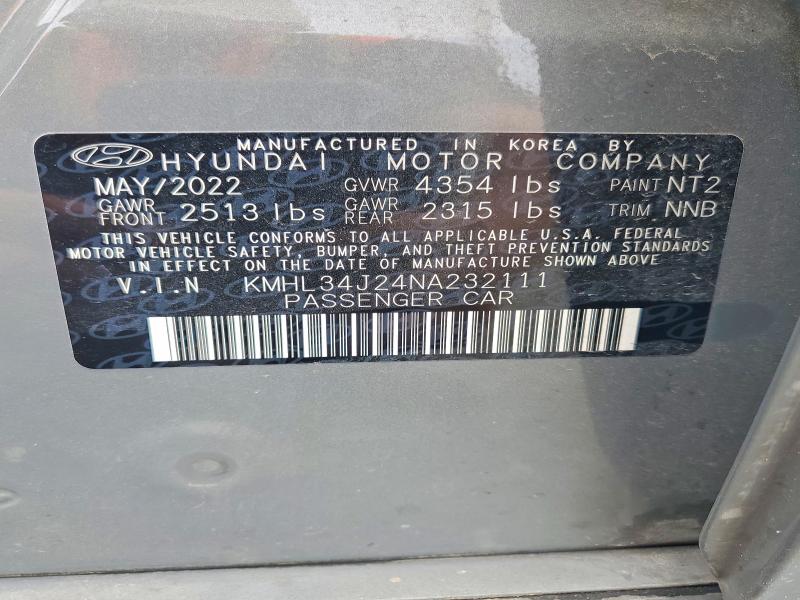 2022 Hyundai Sonata მანქანა იყიდება აუქციონზე, vin: KMHL34J24NA232111, აუქციონის ნომერი: 54729696