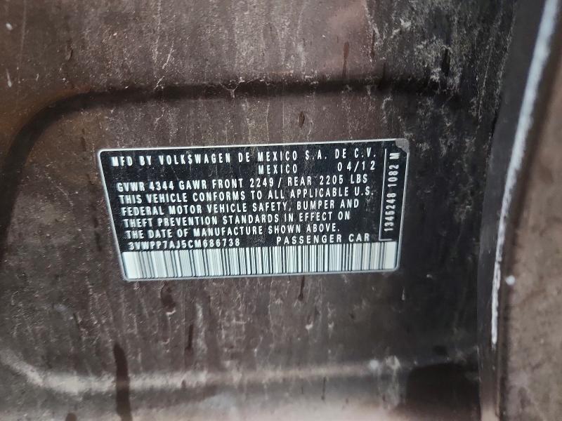 Aukcja sprzedaży 2012 Volkswagen Jetta, vin: 3VWPP7AJ5CM686738, numer aukcji: 53954726