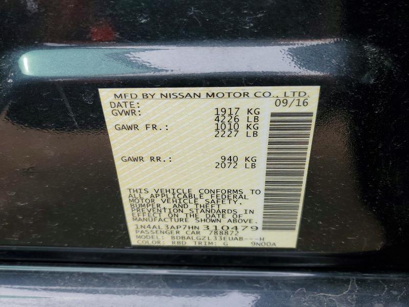 Продаж на аукціоні авто 2017 Nissan Altima, vin: 1N4AL3AP7HN310479, номер лоту: 52140426