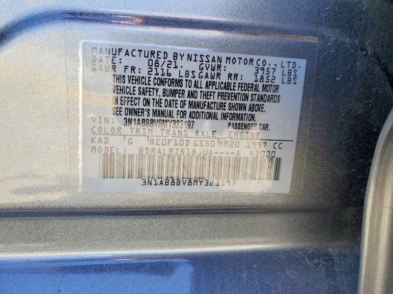 2021 Nissan Sentra მანქანა იყიდება აუქციონზე, vin: 3N1AB8BV8MY323197, აუქციონის ნომერი: 52169206