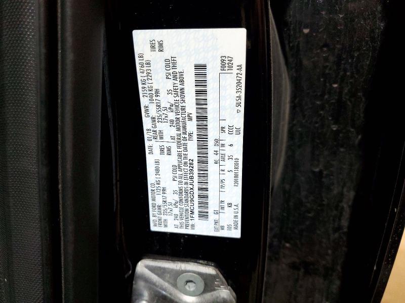 52468496 :رقم المزاد ، 1FMCU9GDXJUB39282 vin ، 2018 Ford Escape مزاد بيع