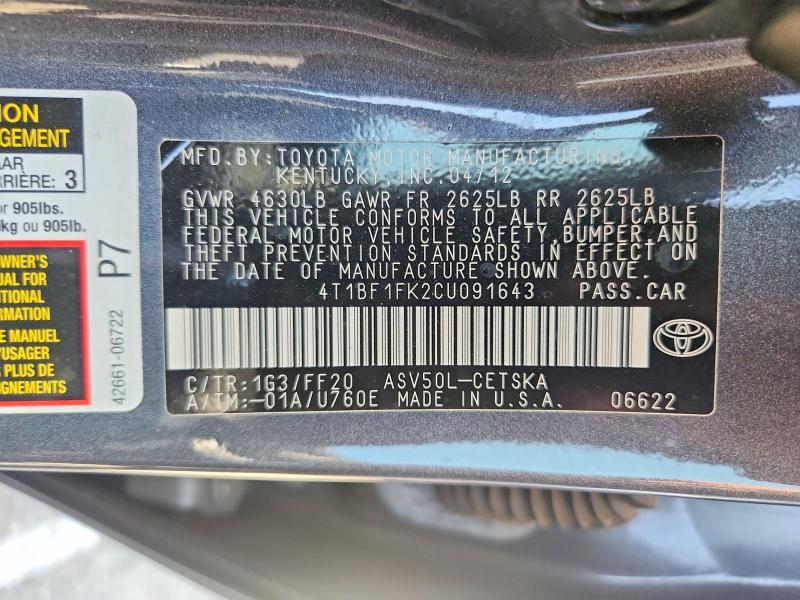 Aukcja sprzedaży 2012 Toyota Camry, vin: 4T1BF1FK2CU091643, numer aukcji: 55564806