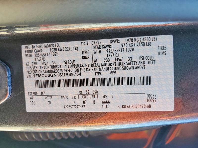 Aukcja sprzedaży 2025 Ford Escape, vin: 1FMCU0GN1SUB49754, numer aukcji: 53304056