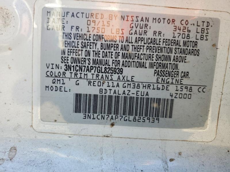Продажа на аукционе авто 2016 Nissan Versa, vin: 3N1CN7AP7GL825939, номер лота: 53758466