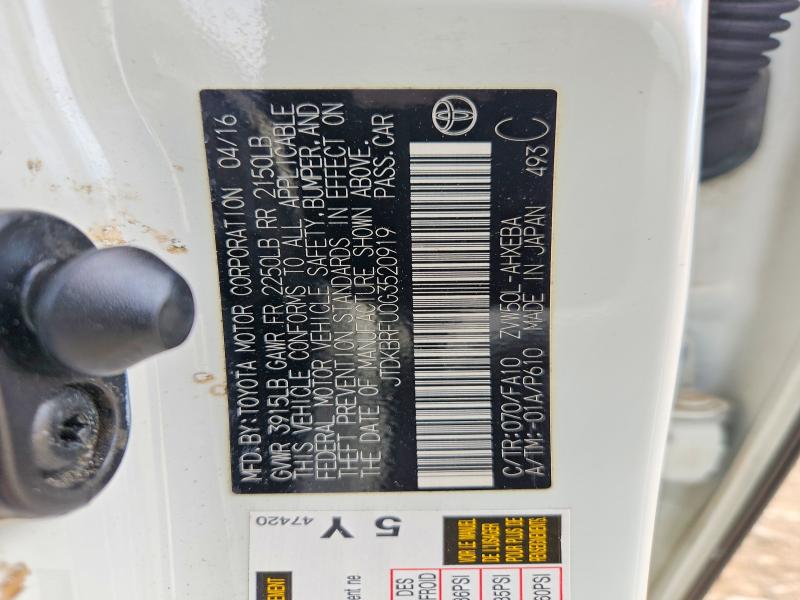 2016 Toyota Prius მანქანა იყიდება აუქციონზე, vin: JTDKBRFU0G3520919, აუქციონის ნომერი: 53040016