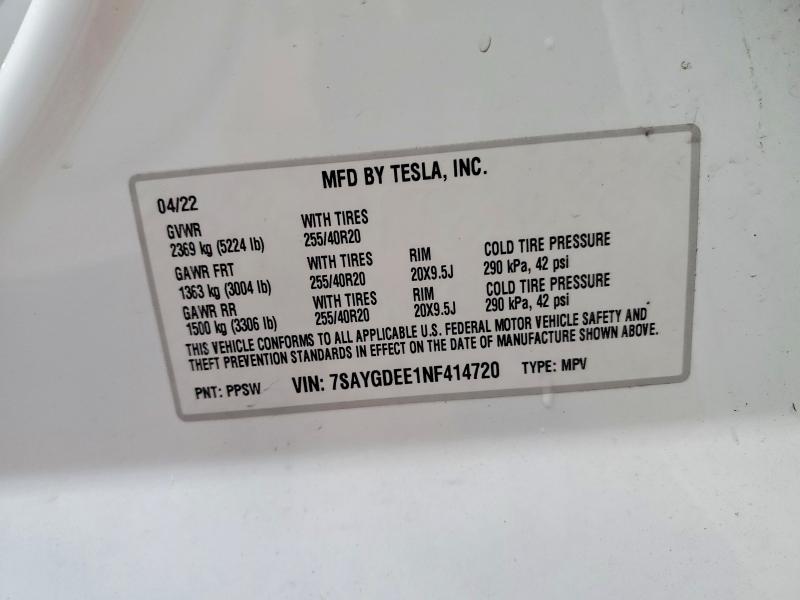 Aukcja sprzedaży 2022 Tesla Model Y, vin: 7SAYGDEE1NF414720, numer aukcji: 49764596