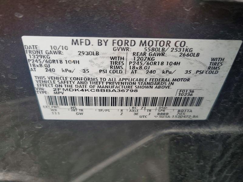 Продажа на аукционе авто 2011 Ford Edge, vin: 2FMDK4KC8BBA36798, номер лота: 53607656