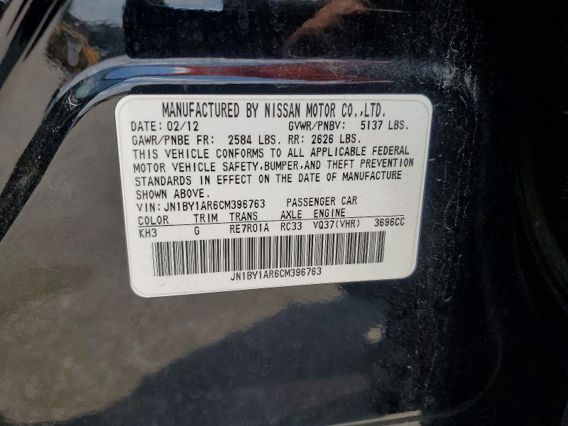 Aukcja sprzedaży 2012 Infiniti M37, vin: JN1BY1AR6CM396763, numer aukcji: 54226706