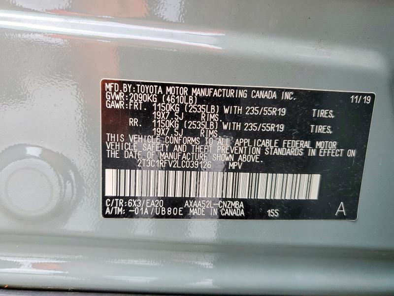 2020 Toyota Rav4 მანქანა იყიდება აუქციონზე, vin: 2T3C1RFV2LC039126, აუქციონის ნომერი: 54883776