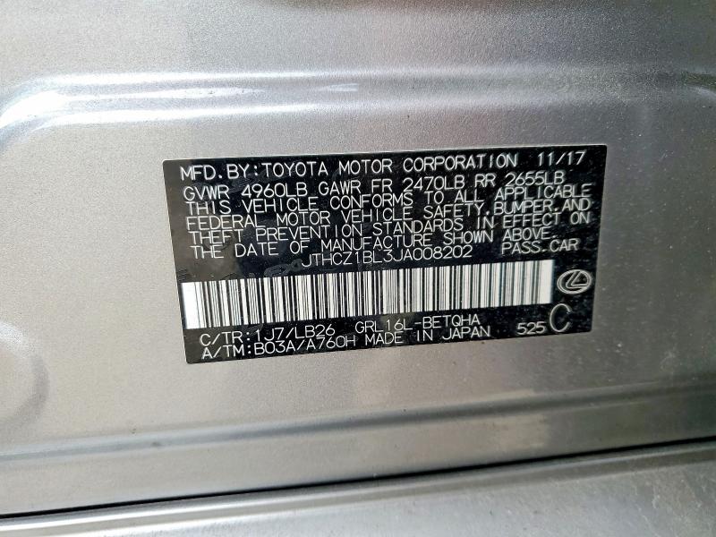 Aukcja sprzedaży 2018 Lexus Gs 350, vin: JTHCZ1BL3JA008202, numer aukcji: 53331516