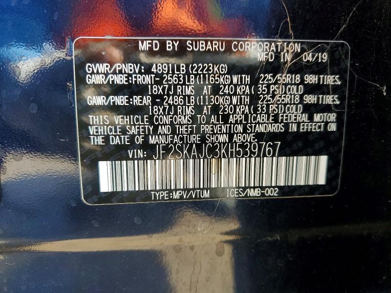 Продажа на аукционе авто 2019 Subaru Forester, vin: JF2SKAJC3KH539767, номер лота: 53316676