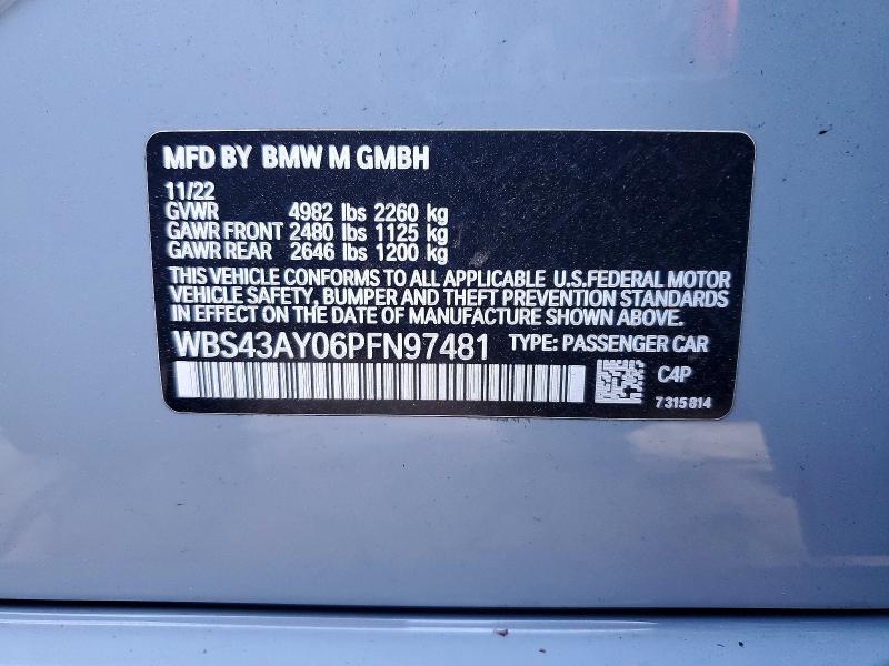 Aukcja sprzedaży 2023 Bmw M3, vin: WBS43AY06PFN97481, numer aukcji: 52055116