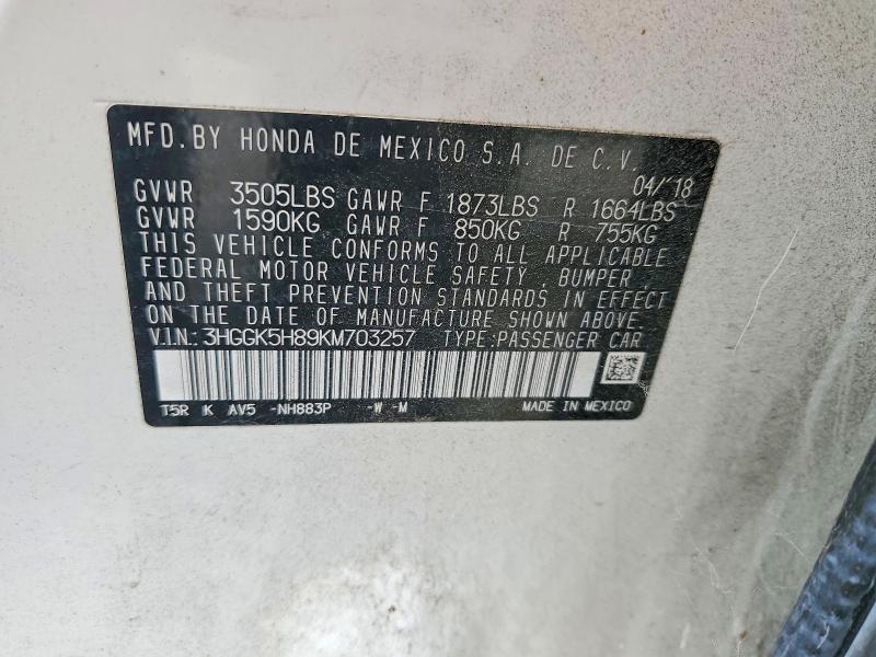 Auction sale of the 2019 Honda Fit, vin: 3HGGK5H89KM703257, lot number: 53616436
