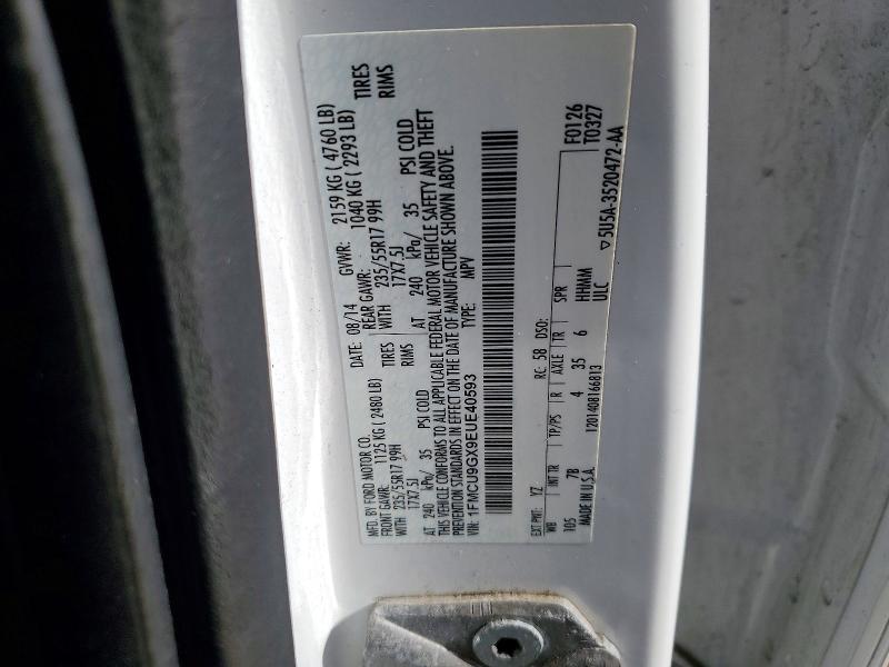 2014 Ford Escape მანქანა იყიდება აუქციონზე, vin: 1FMCU9GX9EUE40593, აუქციონის ნომერი: 53879856