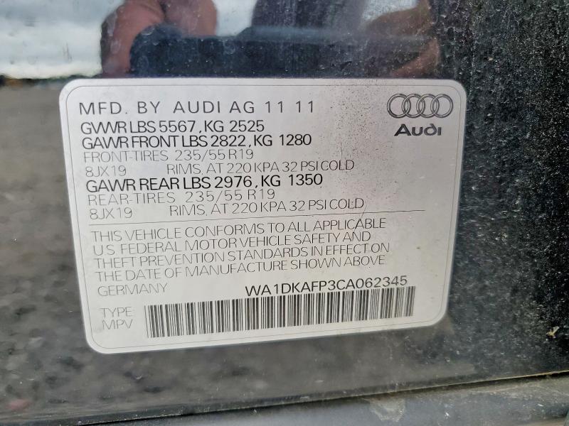 54512976 :رقم المزاد ، WA1DKAFP3CA062345 vin ، 2012 Audi Q5 مزاد بيع