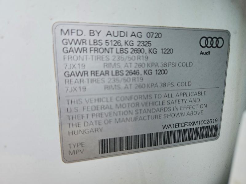 51372666 :رقم المزاد ، WA1EECF3XM1002519 vin ، 2021 Audi Q3 مزاد بيع