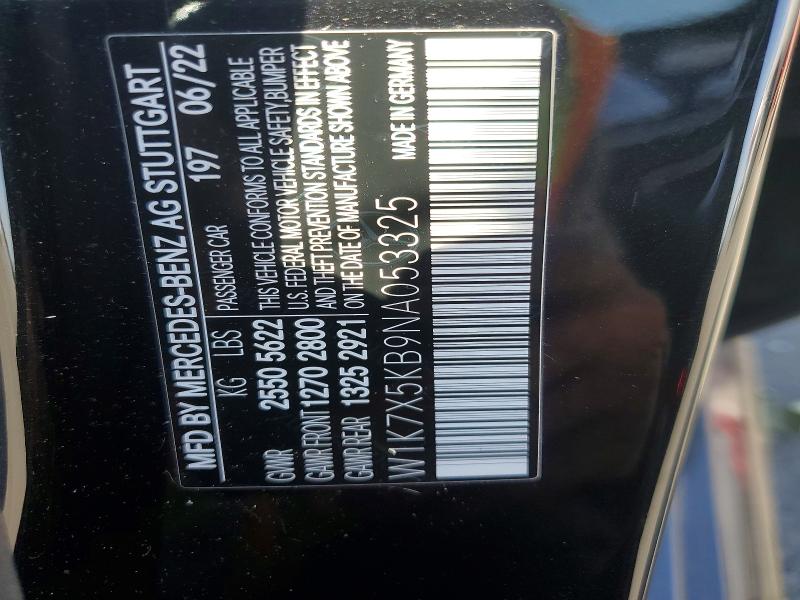 51811606 :رقم المزاد ، W1K7X5KB9NA053325 vin ، 2022 Mercedes-benz Amg Gt مزاد بيع
