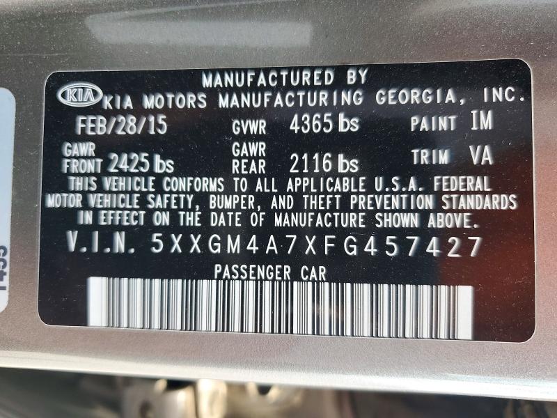 Aukcja sprzedaży 2015 Kia Optima, vin: 5XXGM4A7XFG457427, numer aukcji: 55108086