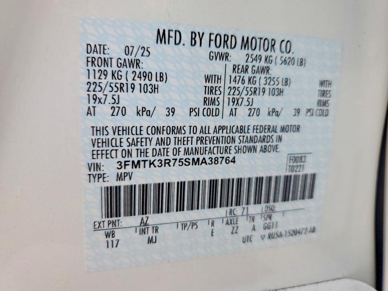 53073576 :رقم المزاد ، 3FMTK3R75SMA38764 vin ، 2025 Ford Mustang Mach-e مزاد بيع