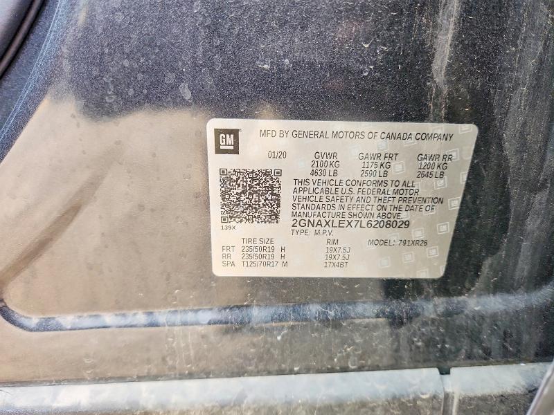 Aukcja sprzedaży 2020 Chevrolet Equinox, vin: 2GNAXLEX7L6208029, numer aukcji: 52875826