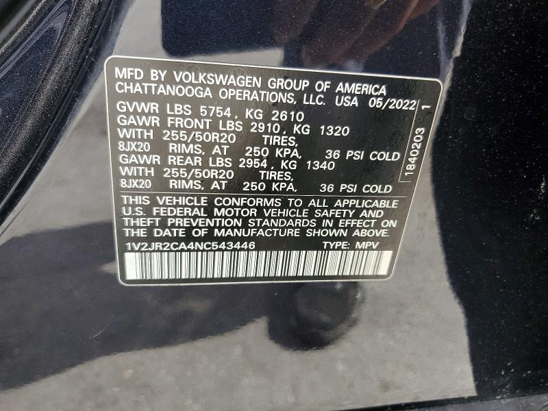 Aukcja sprzedaży 2022 Volkswagen Atlas, vin: 1V2JR2CA4NC543446, numer aukcji: 55058646