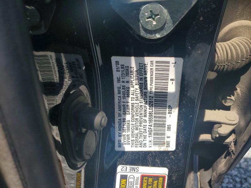 54512006 :رقم المزاد ، 1HGFA16598L052612 vin ، 2008 Honda Civic مزاد بيع