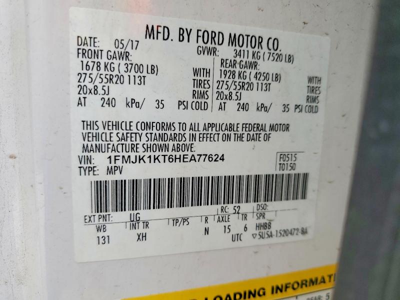 54059316 :رقم المزاد ، 1FMJK1KT6HEA77624 vin ، 2017 Ford Expedition مزاد بيع