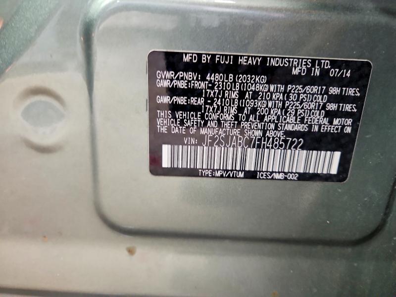 2015 Subaru Forester მანქანა იყიდება აუქციონზე, vin: JF2SJABC7FH485722, აუქციონის ნომერი: 54988516