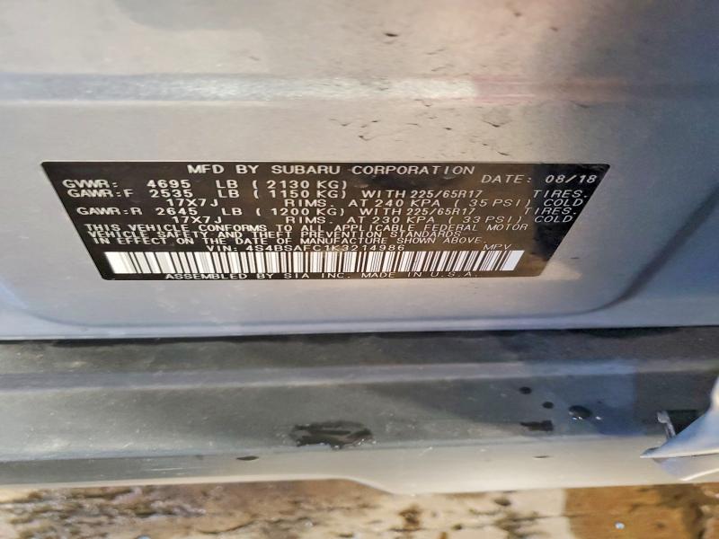 52373596 :رقم المزاد ، 4S4BSAFC1K3214986 vin ، 2019 Subaru Outback مزاد بيع