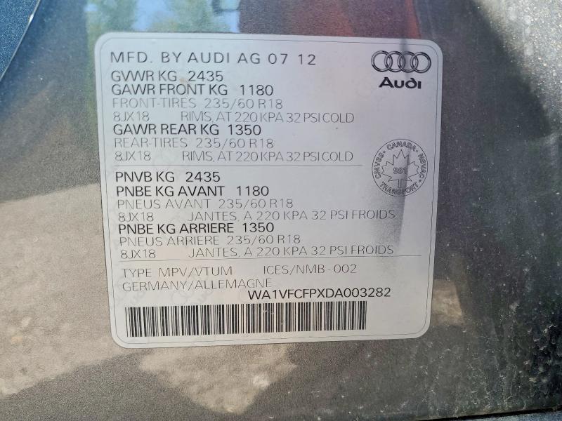 Продаж на аукціоні авто 2013 Audi Q5, vin: WA1VFCFPXDA003282, номер лоту: 50835376