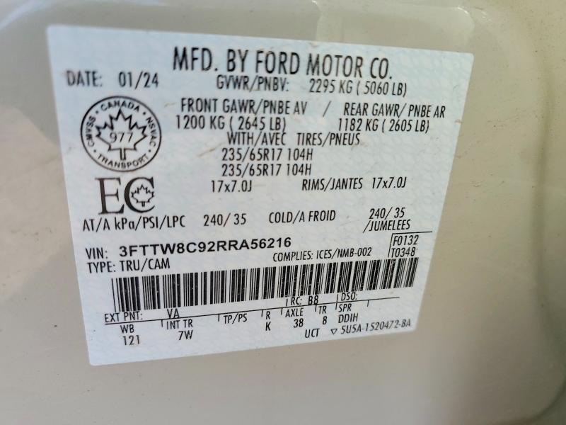 Aukcja sprzedaży 2024 Ford Maverick, vin: 3FTTW8C92RRA56216, numer aukcji: 54071596