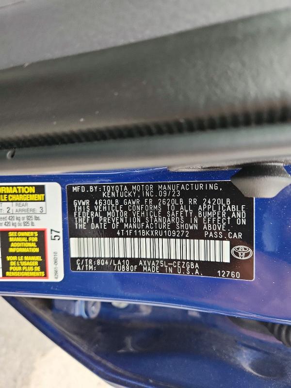 2024 Toyota Camry მანქანა იყიდება აუქციონზე, vin: 4T1F11BKXRU109272, აუქციონის ნომერი: 54099516