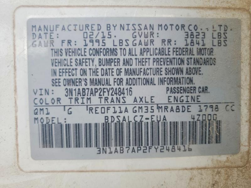 2015 Nissan Sentra მანქანა იყიდება აუქციონზე, vin: 3N1AB7AP2FY248416, აუქციონის ნომერი: 53995936