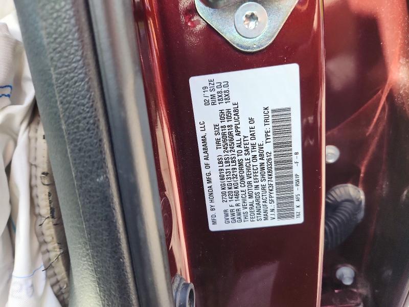 53240236 :رقم المزاد ، 5FPYK3F74KB032612 vin ، 2019 Honda Ridgeline مزاد بيع
