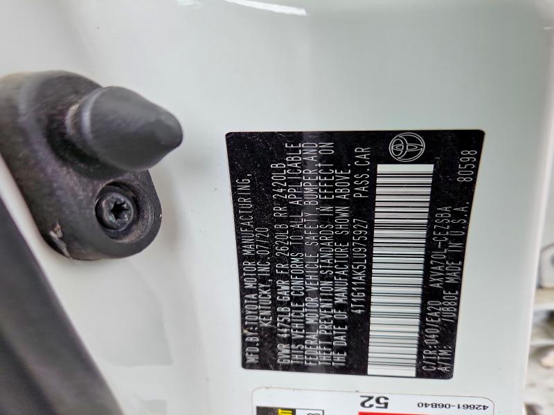 2020 Toyota Camry მანქანა იყიდება აუქციონზე, vin: 4T1G11AK5LU975927, აუქციონის ნომერი: 54240426