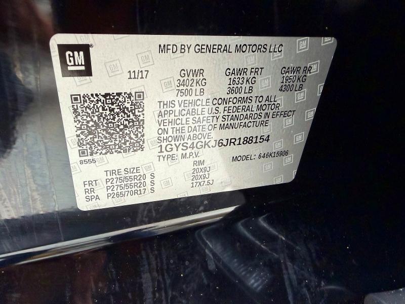 53417346 :رقم المزاد ، 1GYS4GKJ6JR188154 vin ، 2018 Cadillac Escalade مزاد بيع