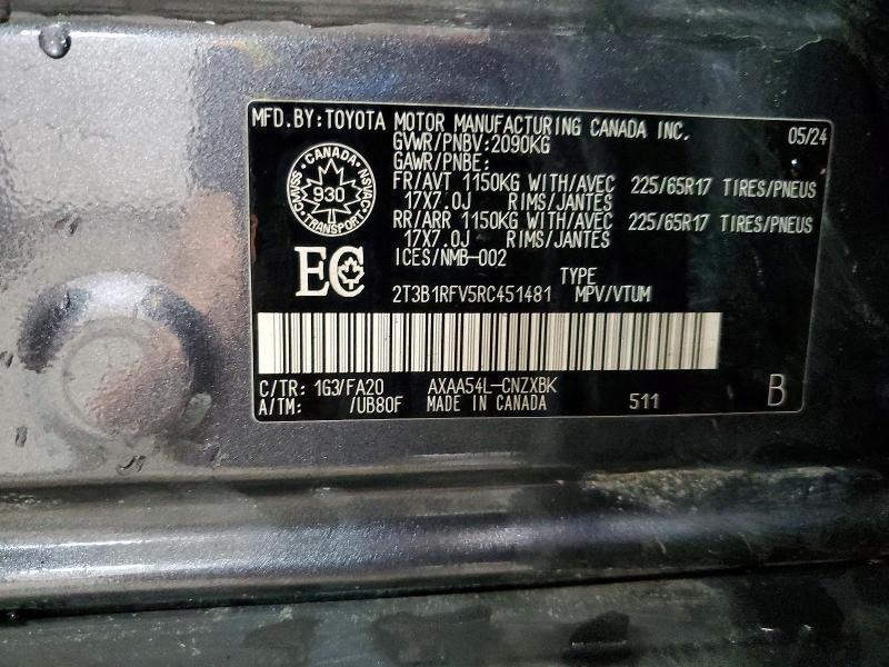 Aukcja sprzedaży 2024 Toyota Rav4, vin: 2T3B1RFV5RC451481, numer aukcji: 55598306