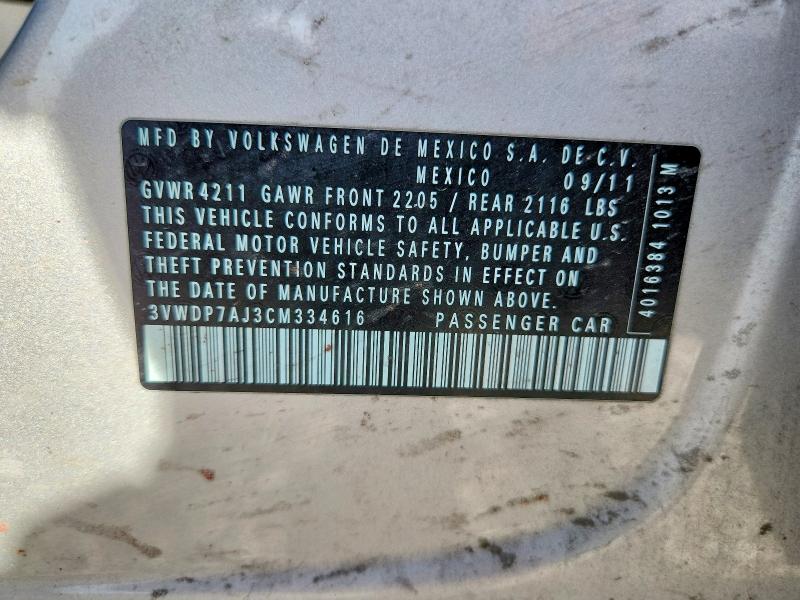 Продаж на аукціоні авто 2012 Volkswagen Jetta, vin: 3VWDP7AJ3CM334616, номер лоту: 52923016