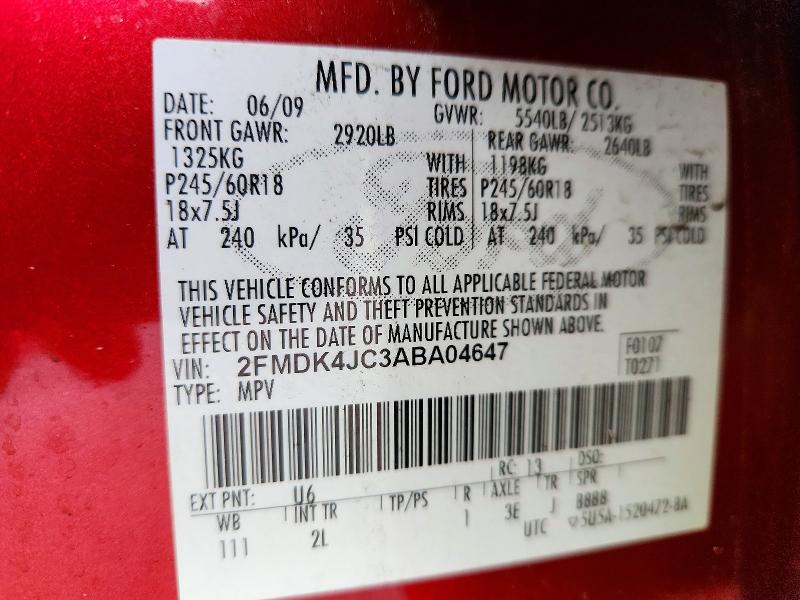 53753996 :رقم المزاد ، 2FMDK4JC3ABA04647 vin ، 2010 Ford Edge مزاد بيع