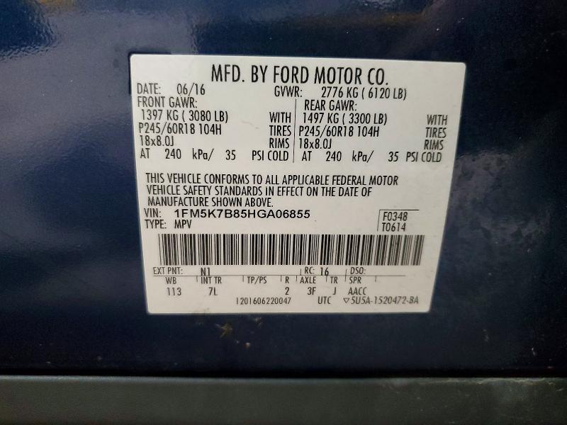 52912716 :رقم المزاد ، 1FM5K7B85HGA06855 vin ، 2017 Ford Explorer مزاد بيع