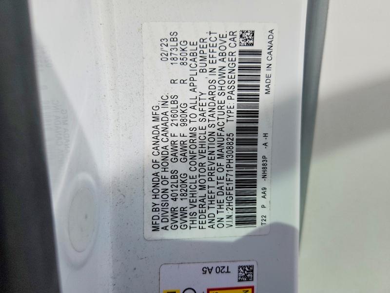 52330826 :رقم المزاد ، 2HGFE1F71PH308825 vin ، 2023 Honda Civic مزاد بيع