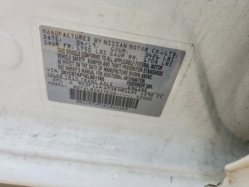 Aukcja sprzedaży 2019 Nissan Versa, vin: 3N1CN7AP1KL861165, numer aukcji: 54812706