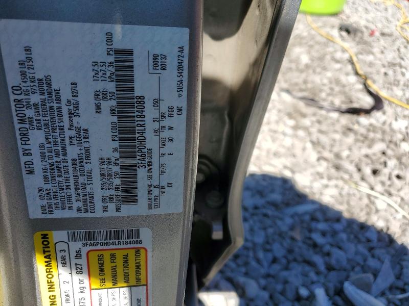 Продаж на аукціоні авто 2020 Ford Fusion, vin: 3FA6P0HD4LR184088, номер лоту: 53792166