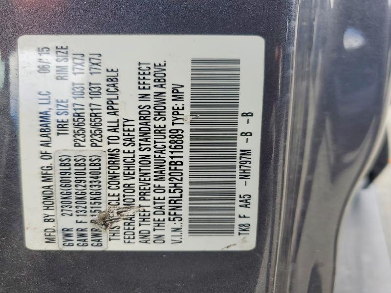 Продаж на аукціоні авто 2015 Honda Odyssey, vin: 5FNRL5H20FB116889, номер лоту: 54280136