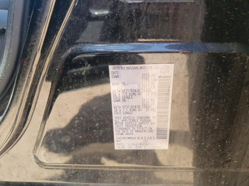 53942126 :رقم المزاد ، 5N1DR2MMXHC645261 vin ، 2017 Nissan Pathfinder مزاد بيع