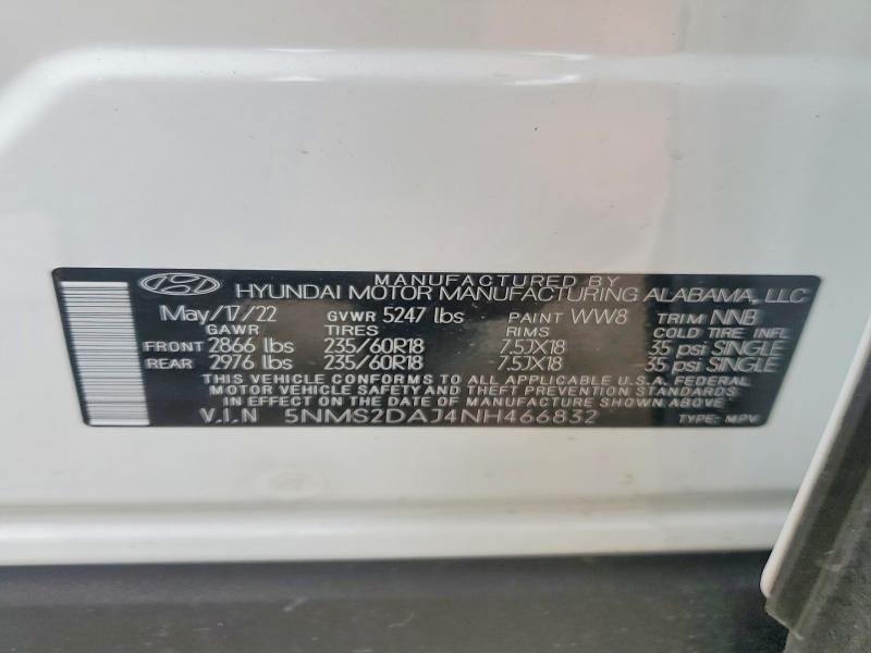 Продаж на аукціоні авто 2022 Hyundai Santa Fe, vin: 5NMS2DAJ4NH466832, номер лоту: 53261886