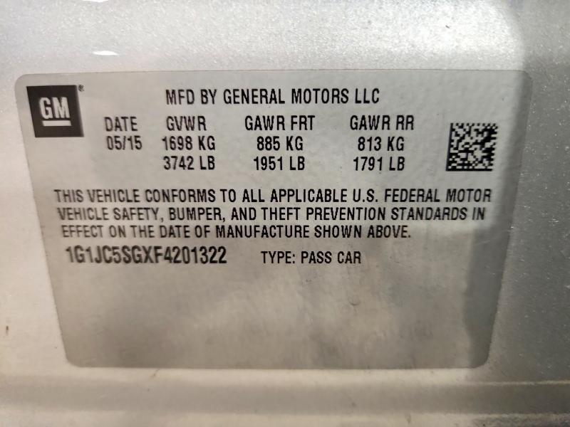 Aukcja sprzedaży 2015 Chevrolet Sonic, vin: 1G1JC5SGXF4201322, numer aukcji: 52042156