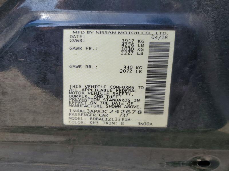 55179726 :رقم المزاد ، 1N4AL3APXJC242678 vin ، 2018 Nissan Altima مزاد بيع