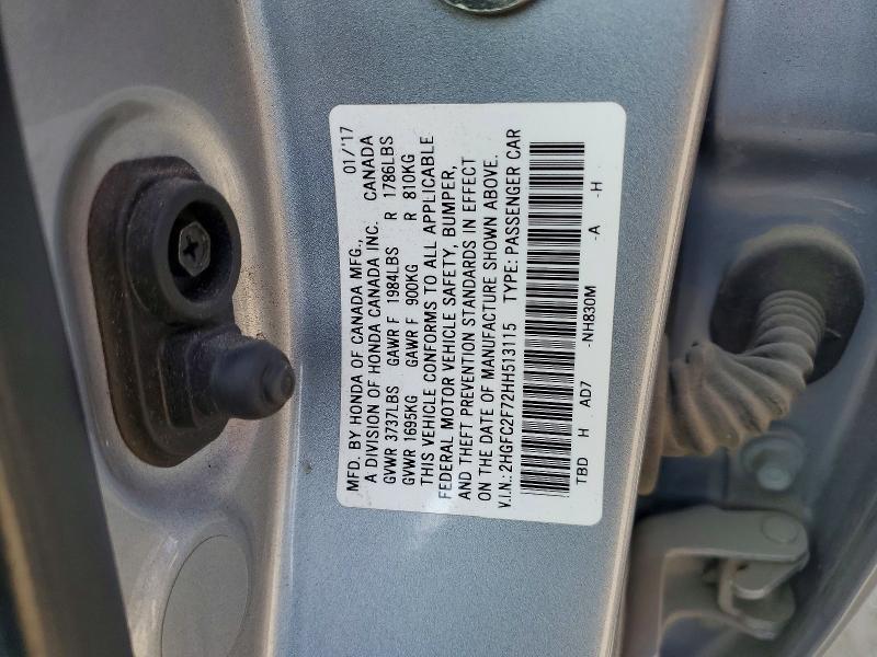 Aukcja sprzedaży 2017 Honda Civic, vin: 2HGFC2F72HH513115, numer aukcji: 53418526