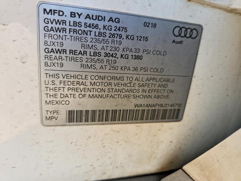 Aukcja sprzedaży 2018 Audi Q5, vin: WA1ANAFY6J2145732, numer aukcji: 53107276